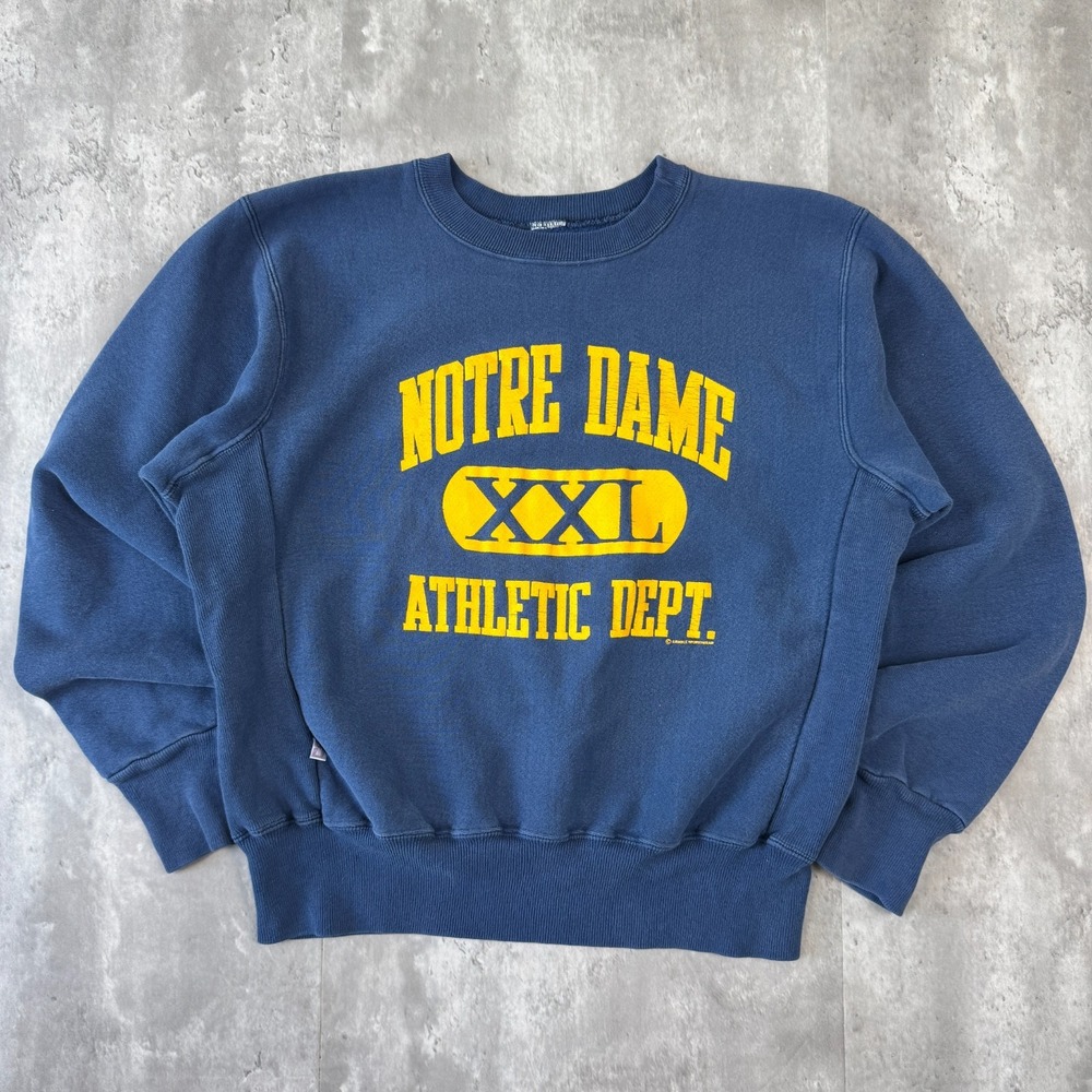 Vintage Notre Dame Athletic Dept Sweatshirt Mens L Blue Yellow Crewneck Heavy